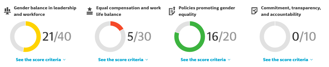 Gender Equality Funds sub-category score example